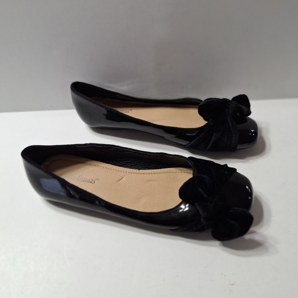 Pierre Dumas Black Patent Leather Velvet Bow Preppy Business Casual Flats- 7.5 - Picture 3 of 10